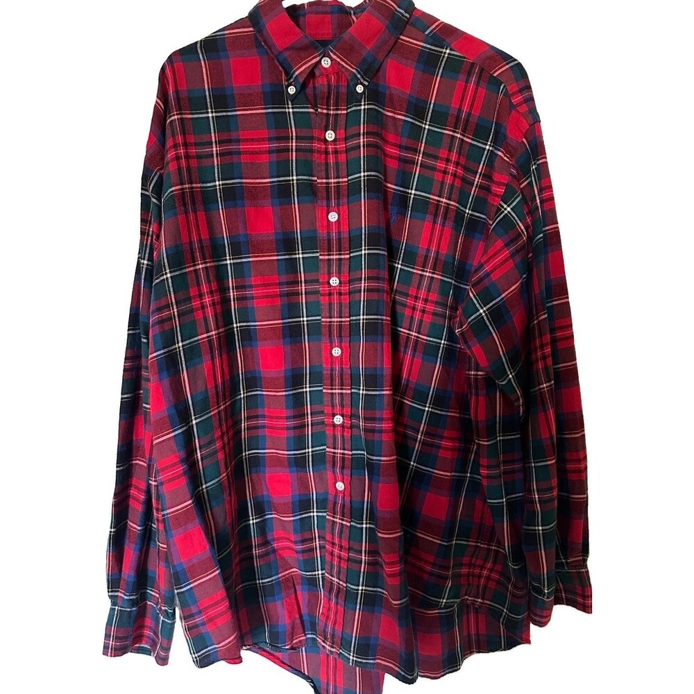 Ralph Lauren Blake Men's XL Red Green Plaid 100% Cotton Button Down Shirt